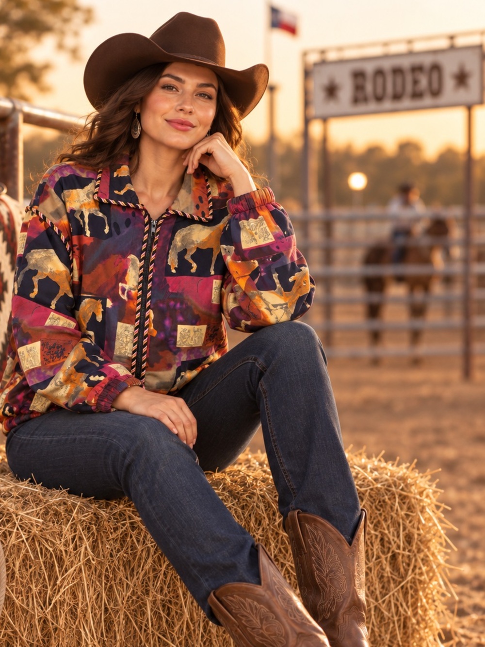 Unique Artisan Horse Print Jacket - Zip Up - Horses - Western